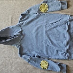 Smiley Light Blue Hoodie with Patches